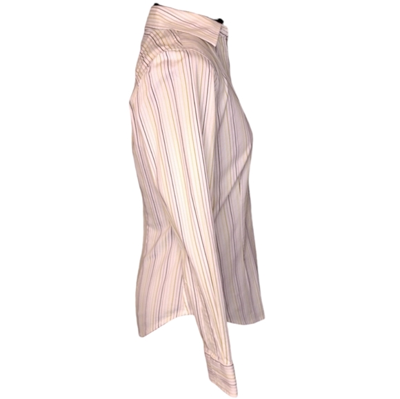 Pinstripe button cuff long sleeve tapered waist point collar button down blouse - Picture 2 of 7